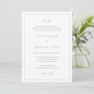 Zeitlose Monogram Dusty Blue Elegant Wedding Einladung