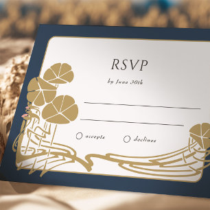 Zeitlose Navy und Gold Botanische RSVP-Karte Einladung