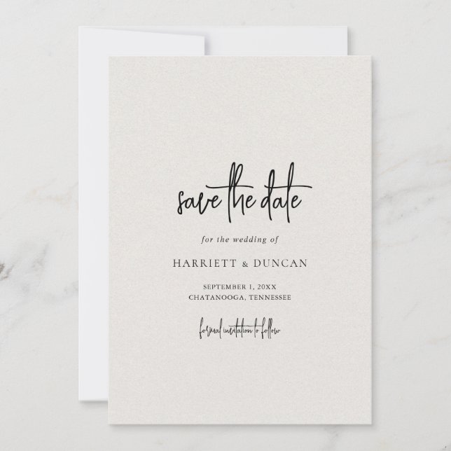 Zeitlose neutrale Beige Elegante Hochzeit Save The Date (Vorderseite)