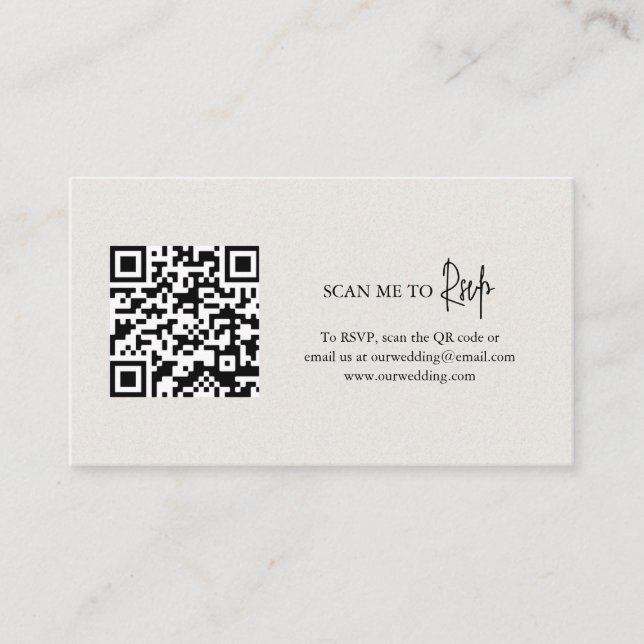 Zeitlose neutrale Beige QR Code Elegante Hochzeit Begleitkarte (Vorderseite)
