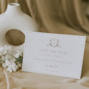 Zeitlose Reben Beige Wappen Monogramm Hochzeit Save The Date