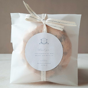 Zeitlose Reben Dusty Blue Wappen Wedding Monogram Runder Aufkleber