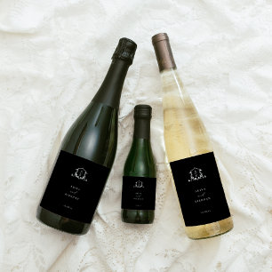 Zeitlose Reben Monogramm Wappen Schwarz Weinetikett