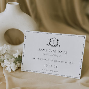 Zeitlose Reben Schwarzes Wappen Monogramm Hochzeit Save The Date