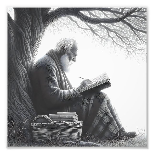 Zeitlose Reflexion Älterer Mann mit Blanket Reads Fotodruck (Vorne)