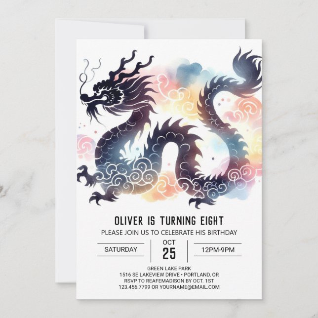 Zeitlose Roaring Dragon Geburtstagskinder Einladung (Vorderseite)