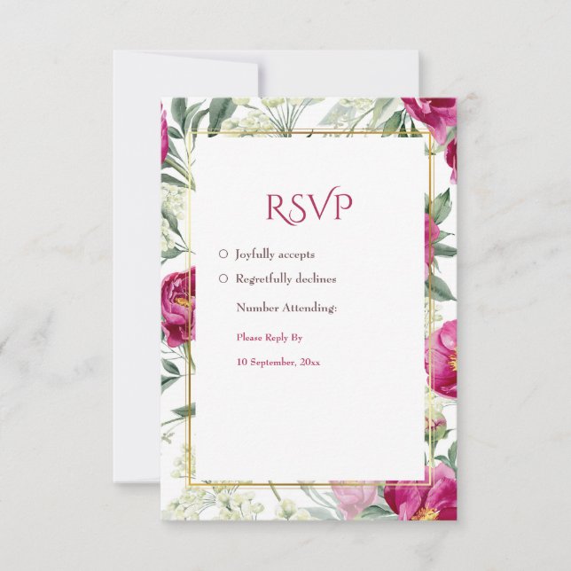 Zeitlose Romance Rosa Wasserfarbenhochzeit RSVP Karte (Vorderseite)