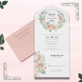 Zeitlose romanische Blumenzeremonie All In One Einladung