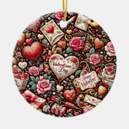 Zeitlose Romantik: Ein klassisches Valentinstag-Pa Keramik Ornament