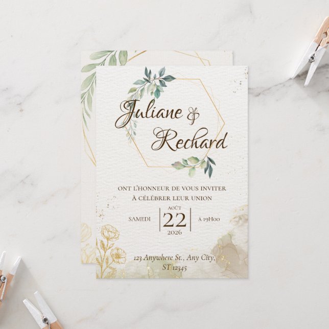 Zeitlose Romanze Elegante Hochzeitseinladung Einladung (Vorderseite/Rückseite Beispiel)