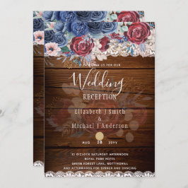 Zeitlose rustikale Blue Burgundy Blumenzange Hochz Einladung