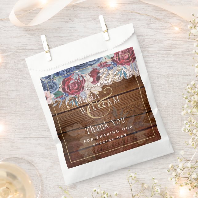 Zeitlose rustikale Blue Burgundy Blumenzange Hochz Geschenktütchen (Ausgeschnitten)