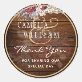 Zeitlose rustikale Blue Burgundy Blumenzange Hochz Runder Aufkleber