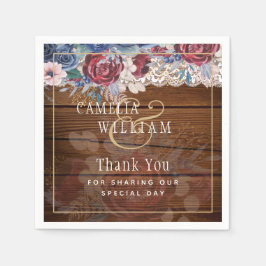 Zeitlose rustikale Blue Burgundy Blumenzange Hochz Serviette