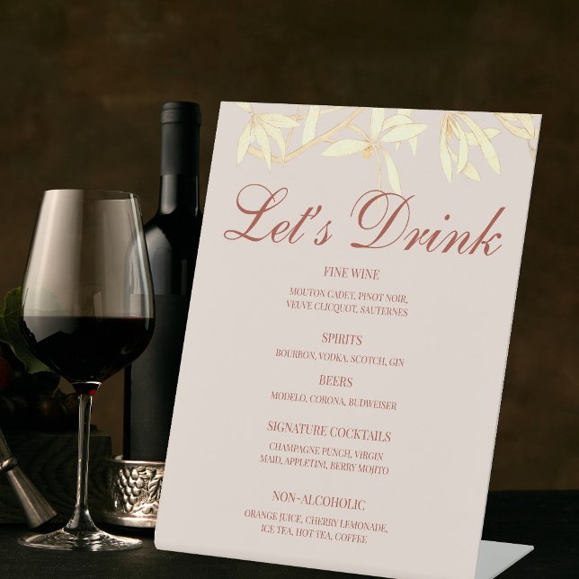 Zeitlose, rustikale Blumenkarte Bar Sockelschild (Von Creator hochgeladen)