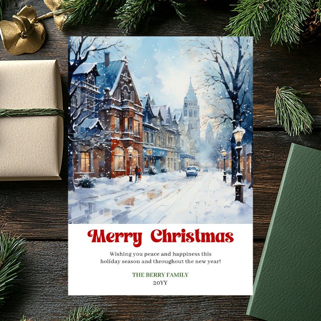 Zeitlose rustikale Winterlandschaft, fett, verspie Feiertagskarte (Timeless rustic winter scene bold playful festive card)