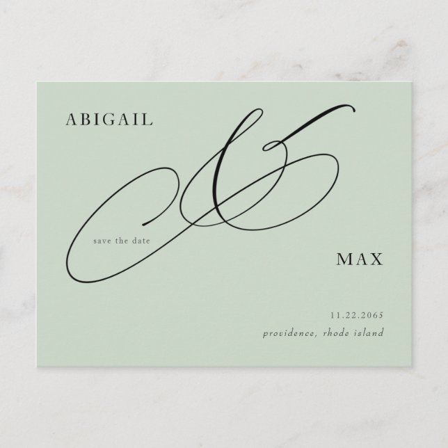 Zeitlose Sage Square Hochzeit Speichern Sie das Da Postkarte (Vorderseite)