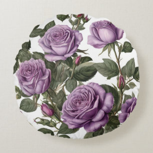 "Zeitlose Schönheit: Lila Provinz-Rosen im Vintage Rundes Kissen