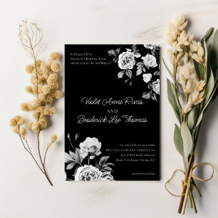 Zeitlose Schwarz-Weiß-Blumen-Hochzeit Einladung