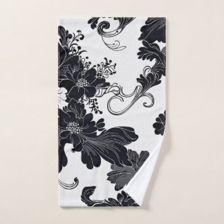 Zeitlose Schwarz-Weiß-Elegante Florals Handtuch