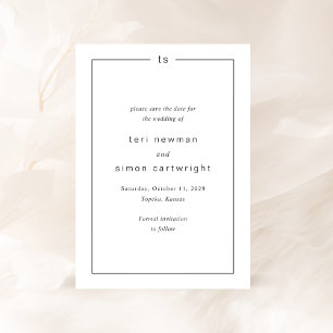 Zeitlose Schwarz-Weiß-Monogramm Moderne Hochzeit Save The Date