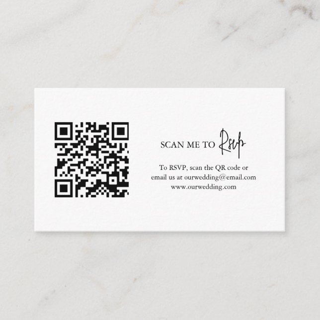 Zeitlose Schwarz-Weiß-QR-Code Elegante Hochzeit Begleitkarte (Vorderseite)