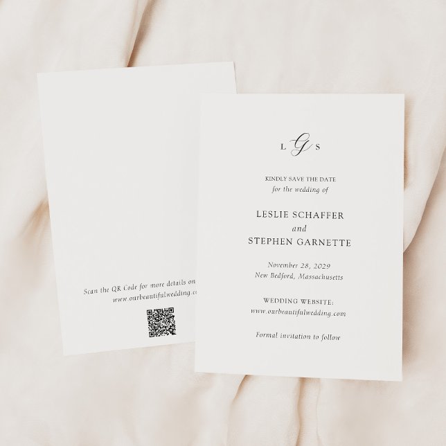 Zeitlose Schwarz-Weiß-QR-Code Elegante Hochzeit Save The Date (Von Creator hochgeladen)
