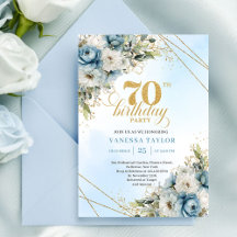 Zeitlose staubblaue Blumen goldener Rahmen 70. Geb