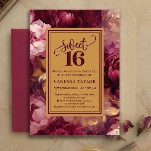 Zeitlose Sweet 16 Burgunderrosen Goldene Einladung