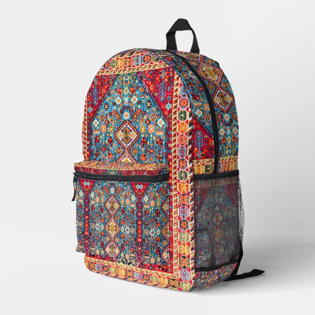 Zeitlose Tapisserie: buntes marokkanisches Erbe Bedruckter Rucksack (Rückseitige Ecke Rechts)