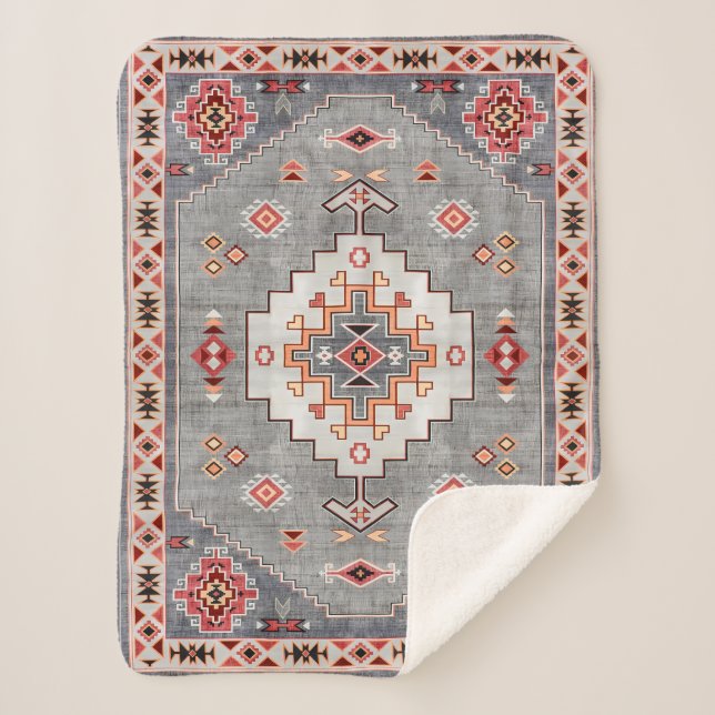 Zeitlose Themen: Heritage Boho Marokkanische Geome Sherpadecke (Vorderseite)