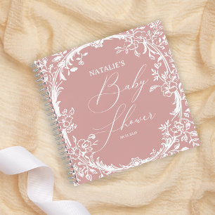 Zeitlose Vintage-Blumen-Baby-Party in Rosa Notizbuch