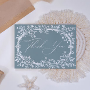 Zeitlose Vintage-Blumen Baby Shower in Blau Dankeskarte
