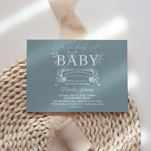 Zeitlose Vintage-Blumen Baby Shower in Blau Einladung