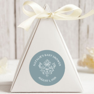 Zeitlose Vintage-Blumen Baby Shower in Blau Runder Aufkleber