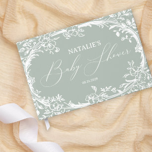 Zeitlose Vintage-Blumen Grün Babyparty Gästebuch