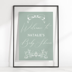 Zeitlose Vintage-Blumen Grün Babyparty Poster