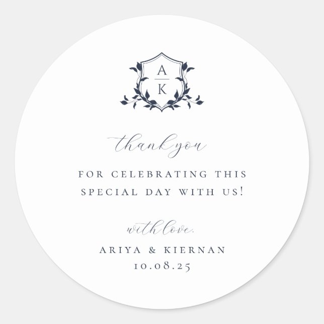 Zeitlose Wappen-Hochzeitmonographie Runder Aufkleber (Vorderseite)