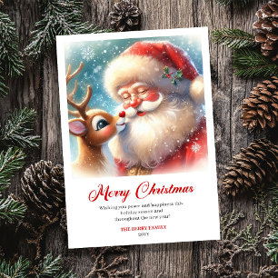 Zeitlose Weihnachtskarte mit Santa und Rudolph Feiertagskarte