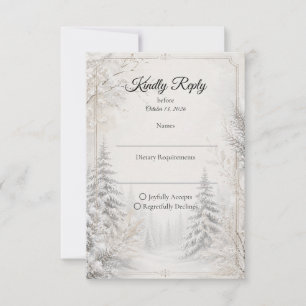 Zeitlose Winterwald-Eleganz-Hochzeit RSVP Karte