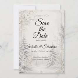 Zeitlose Winterwald-Eleganz-Hochzeit Save The Date