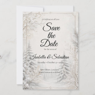 Zeitlose Winterwald-Eleganz-Hochzeit Save The Date
