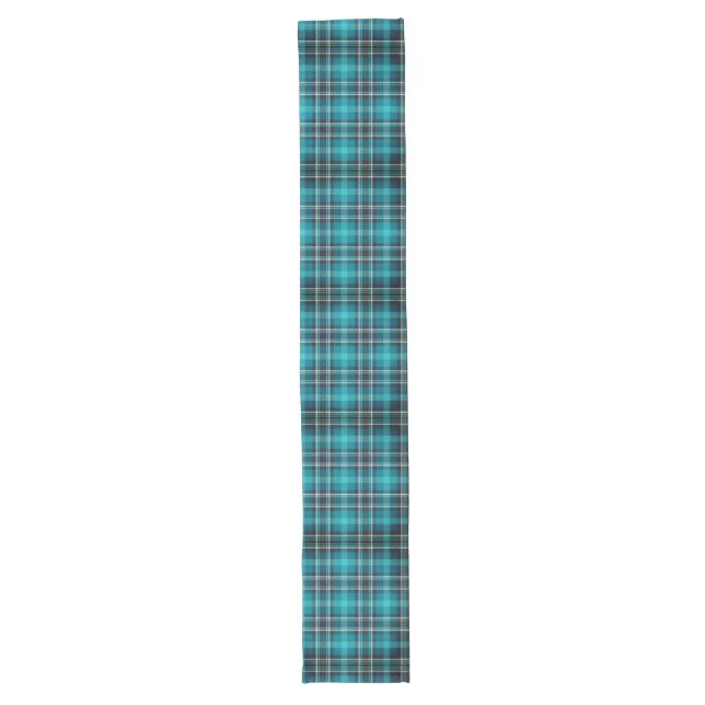 Zeitloser Aquamariner Blue Kariert Table Runner Großer Tischläufer (Vorderseite)