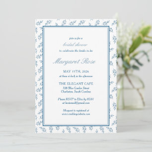 Zeitloser Blue Garden Elegantes klassisches Brautp Einladung