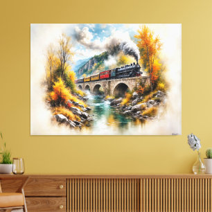 Zeitloser Eisenbahn-Ausflug / Malerische Herbstlan Leinwanddruck