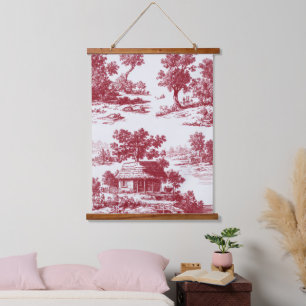 Zeitloser französischer roter Toile-Stoff mit länd Wandteppich Mit Holzrahmen
