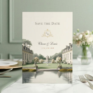 Zeitloser Garten   Französische Château-Monogramm- Save The Date