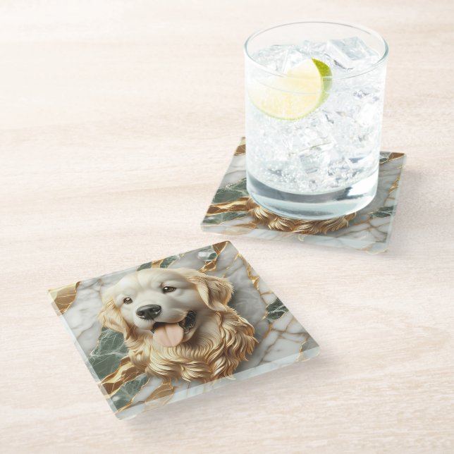 Zeitloser Golden Retriever Marmorakzent Glasuntersetzer (Schrägansicht)