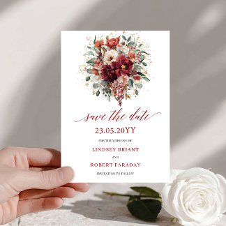 Zeitloser Herbst Dunkelrot Gold Blumen Save The Da Date