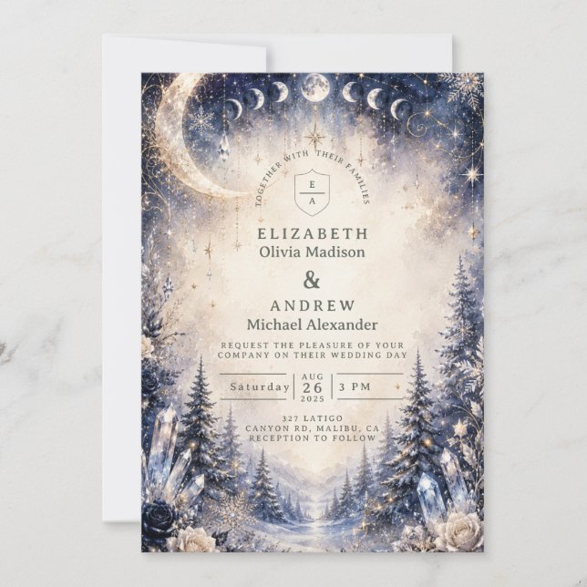 Zeitloser himmlischer Winterhochzeit Einladung (Vorderseite)